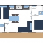 Exemple d'implantation du mobil-home Confort 2 Chambres - Camping Loire Atlantique avec piscine